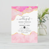 Rosa-, Schwarz- und Gold-Agate-Hochzeit Einladung (Stehend Vorderseite)