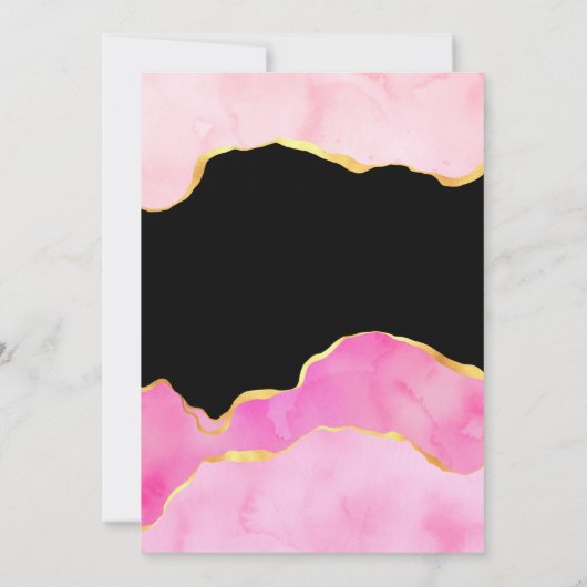 Rosa-, Schwarz- und Gold-Agate-Hochzeit Einladung (Rückseite)