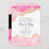 Rosa-, Schwarz- und Gold-Agate-Hochzeit Einladung (Vorne/Hinten)