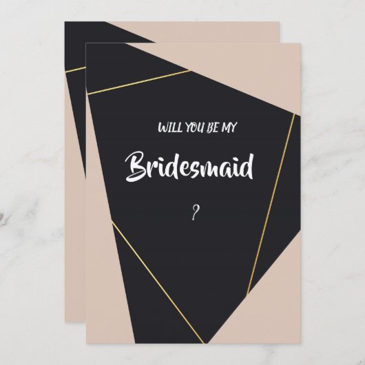 Rosa, schwarz und gold, geometrisch, Bridesmaid Einladung (Vorne/Hinten)