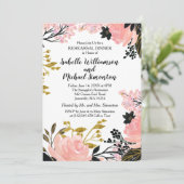 Rosa, Schwarz und Gold Probe Abendessen Einladung (Stehend Vorderseite)