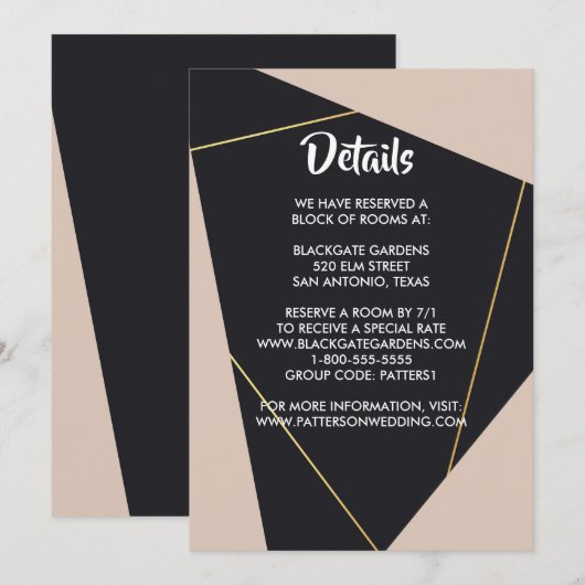 rosa, schwarz und goldfarbene geometrische Einschl Einladung (Vorne/Hinten)