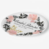 Rosa, schwarz und goldfarbenes Brautparty Pappteller (Schrägansicht)