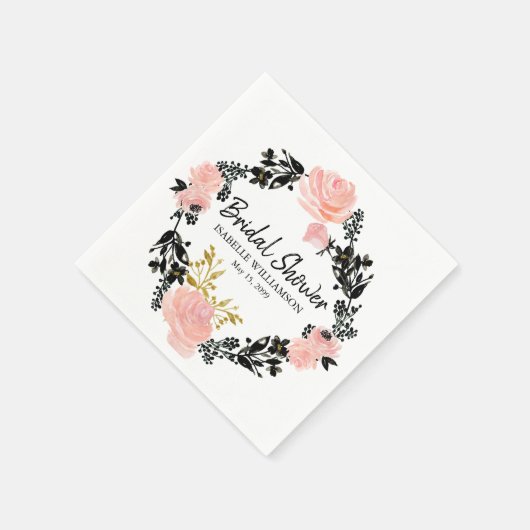 Rosa, schwarz und goldfarbenes Brautparty Serviette (Ecke)