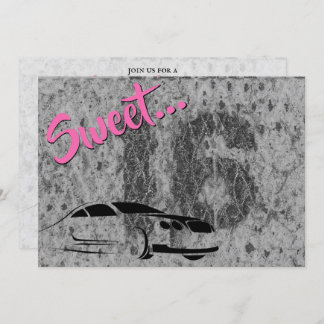 Rosa, Schwarz und Grunge mit Auto Sweet 16 Geburts Einladung