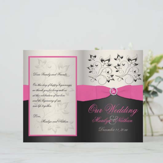 Rosa, Schwarz und Silber-Hochzeitsprogramm (Stehend Vorderseite)