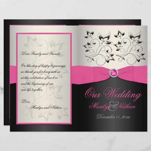 Rosa, Schwarz und Silber-Hochzeitsprogramm (Vorne/Hinten)