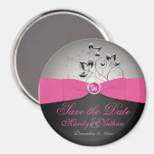 Rosa, Schwarz und Silberne Gastgeschenk Hochzeit Magnet (Vorderseite/Rückseite)
