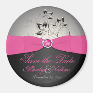 Rosa, Schwarz und Silberne Gastgeschenk Hochzeit Magnet