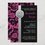 Rosa, Schwarz und Silberner Abschluss Einladung (Vorne/Hinten)