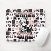 Rosa, Schwarz und Weiß-Gamer-Girl Mousepad (Mit Mouse)