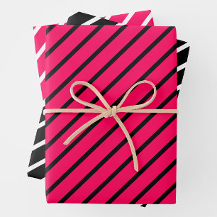 Rosa, Schwarz und Weiß gestreift Geschenkpapier Set
