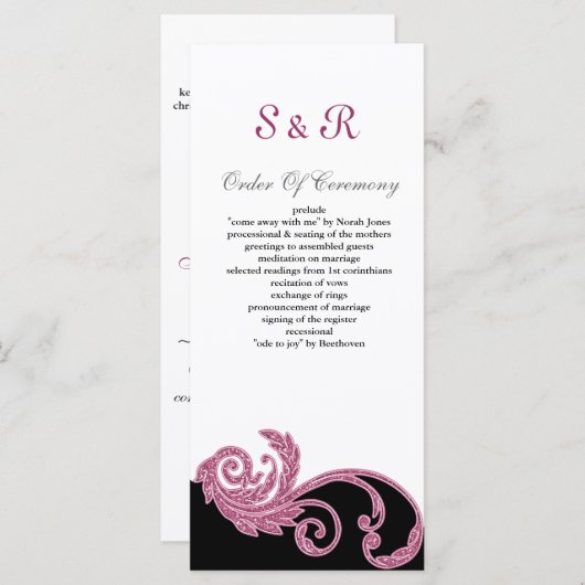 Rosa, Schwarz und Weiß Hochzeitsprogramm Programm (Vorne/Hinten)