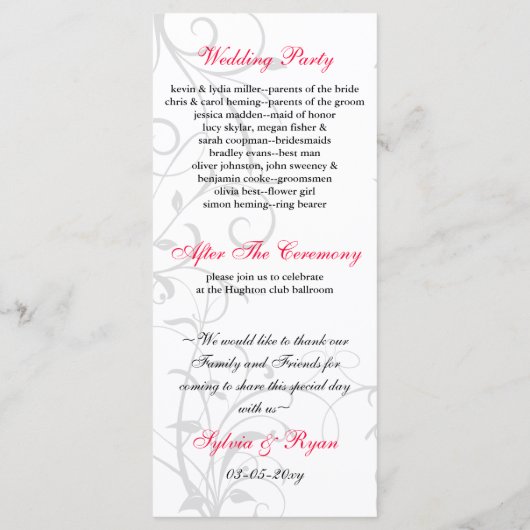 Rosa, Schwarz und Weiß Hochzeitsprogramm Programm (Rückseite)