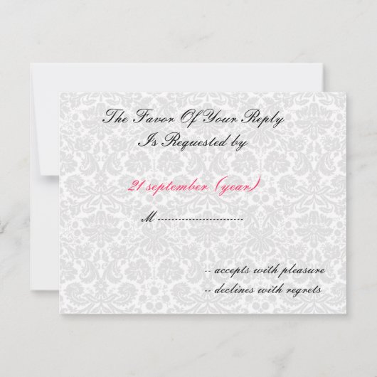 Rosa, Schwarz und Weiß-Rsvp-Karten RSVP Karte (Rückseite)