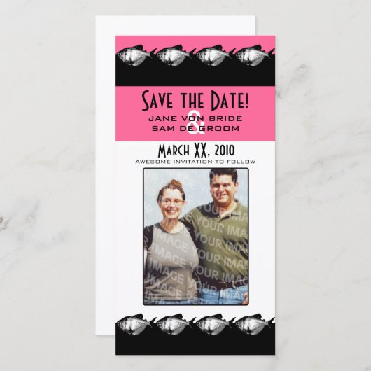 Rosa, Schwarz und Weiß Save the Date (Vorne/Hinten)