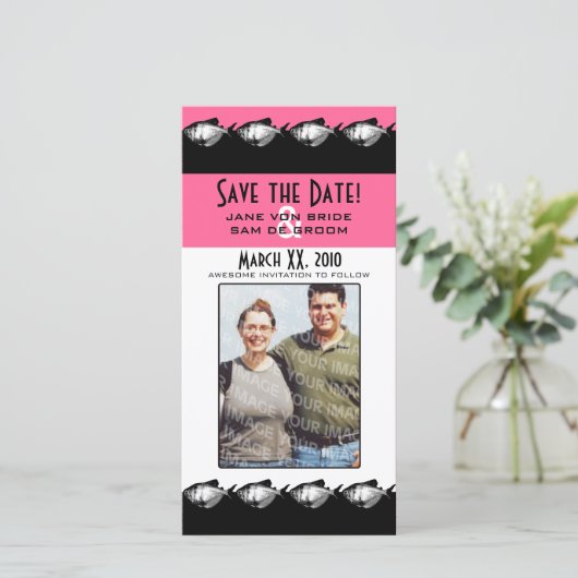 Rosa, Schwarz und Weiß Save the Date (Stehend Vorderseite)