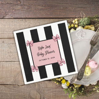 Rosa, Schwarz und Weiß Streifen Coquette Babydusch Serviette