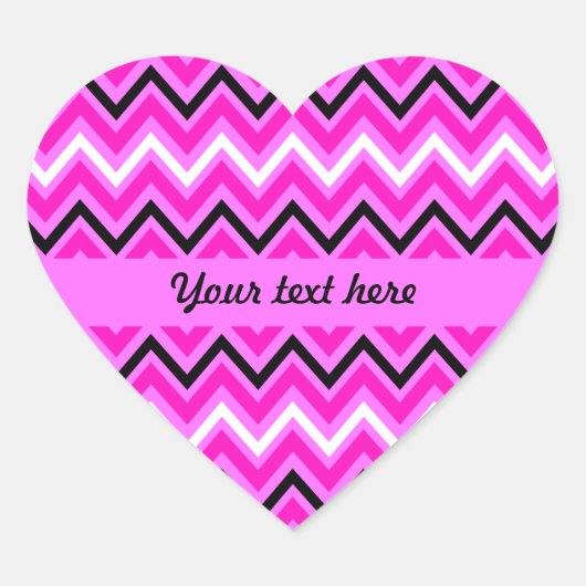 Rosa, schwarz und weiß Zigzag Herz-Aufkleber (Vorderseite)