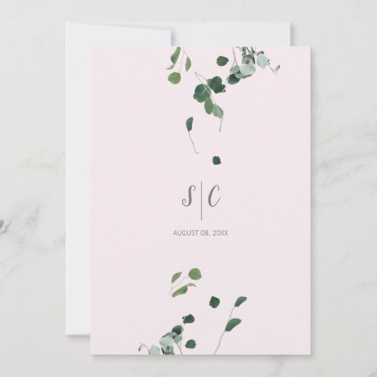 Rosa Schwarz-Weibe Grüne Blätter Botanischer Eukal Einladung (Vorderseite)