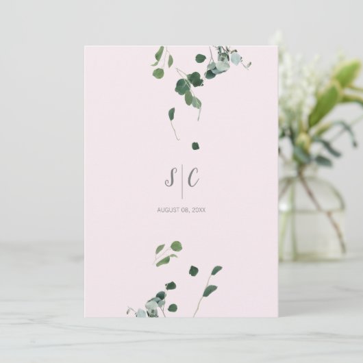 Rosa Schwarz-Weibe Grüne Blätter Botanischer Eukal Einladung (Stehend Vorderseite)