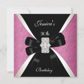 Rosa Schwarz-weiß 30. Geburtstag Einladung (Vorderseite)