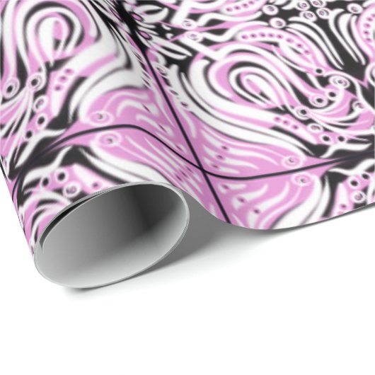 Rosa Schwarz-weiß Abstraktes Wiederholmuster Geschenkpapier (Rolleneckpunkt)