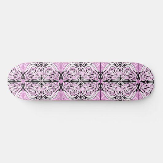 Rosa Schwarz-weiß Abstraktes Wiederholmuster Skateboard (Horizontal)