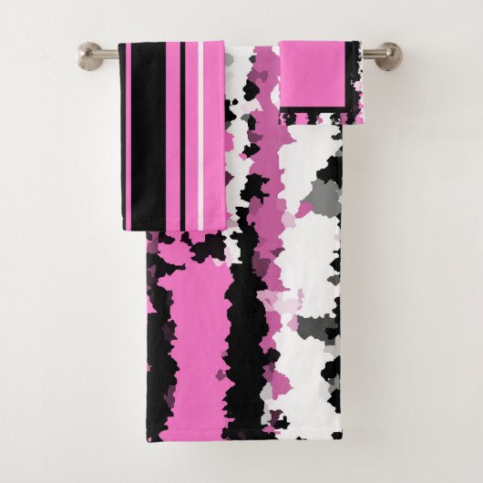 Rosa Schwarz-Weiß Badhandtuch Set (Insitu)