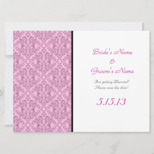 Rosa Schwarz-weiß Damask Hochzeitssender Empfang Einladung