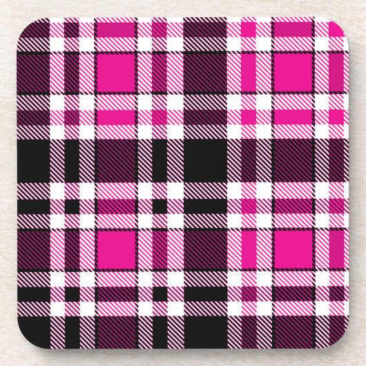 Rosa Schwarz Weiß Flanell Karomuster Design Getränkeuntersetzer (Vorderseite)