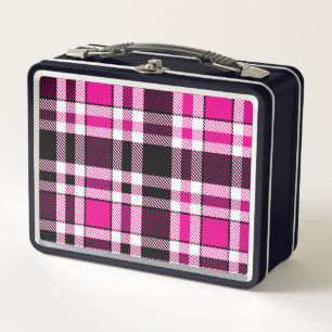 Rosa Schwarz Weiß Flanell Karomuster Design Metall Brotdose