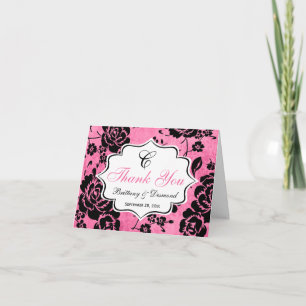 Rosa Schwarz Weiß Floral Damast Dankeskarten Dankeskarte