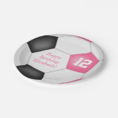 Rosa Schwarz-weiß Fußball Geburtstagsparty Pappteller (Schrägansicht)