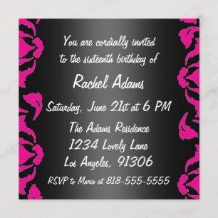 Rosa Schwarz-Weiß-Geburtstagsparty Einladung