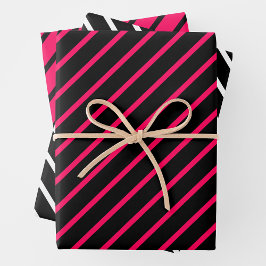 Rosa, Schwarz & Weiß Gestreift Geschenkpapier Set