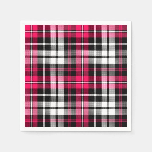 Rosa Schwarz Weiß Kariert Tartan Serviette (Vorderseite)