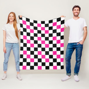 Rosa Schwarz Weiß kariertes Musterdesign Fleecedecke