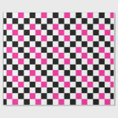 Rosa Schwarz Weiß kariertes Musterdesign Geschenkpapier (Flach)