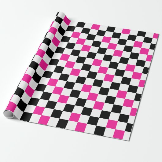 Rosa Schwarz Weiß kariertes Musterdesign Geschenkpapier (Ungerollt)