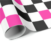 Rosa Schwarz Weiß kariertes Musterdesign Geschenkpapier (Rolleneckpunkt)