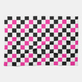 Rosa Schwarz Weiß kariertes Musterdesign  Geschirrtuch (Horizontal)