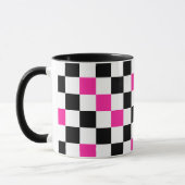 Rosa Schwarz Weiß kariertes Musterdesign Tasse (Links)