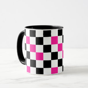 Rosa Schwarz Weiß kariertes Musterdesign  Tasse
