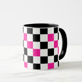 Rosa Schwarz Weiß kariertes Musterdesign Tasse (VorderseiteRechts)