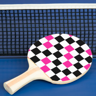 Rosa Schwarz Weiß kariertes Musterdesign Tischtennis Schläger
