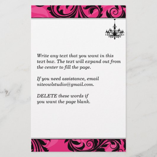 Rosa, Schwarz, Weiß, Kronleuchter, Scrollböden Briefpapier (Vorderseite)