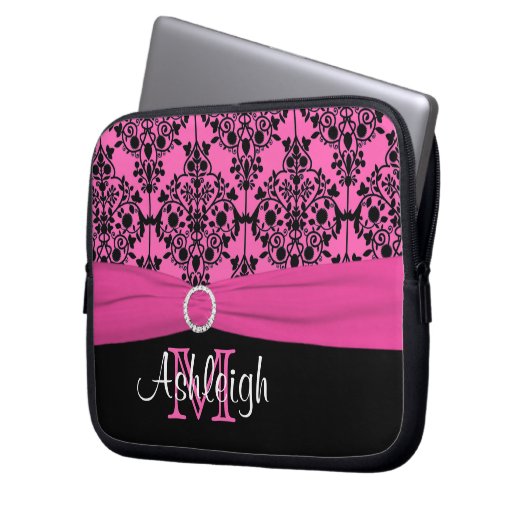 Rosa Schwarz-weiß mit IMITAT Band-Laptop-Hülse Laptopschutzhülle (Vorderseite Links)