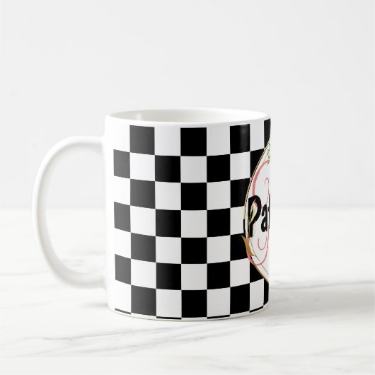 rosa Schwarz-Weiß-Schachtel-Monogramm Kaffeetasse (Links)