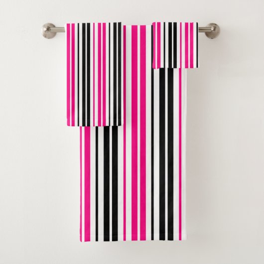 Rosa Schwarz Weiß Streifen Muster Design  Badhandtuch Set (Insitu)